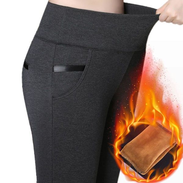 

plus size 5xl women winter pants high elastic plus velvet thick warm trousers elastic female thermal slim legging cyf165, Black;green