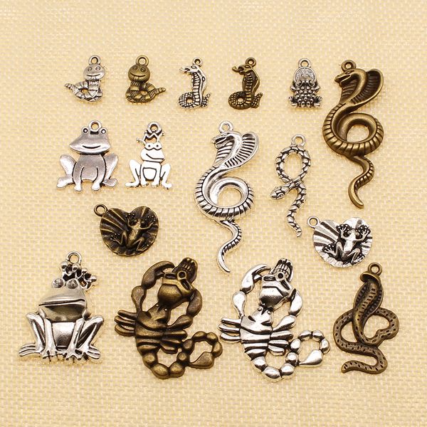 

50 pieces charm for making jewelry diy animal frog snake scorpion cobra scorpion skull hj033, Bronze;silver
