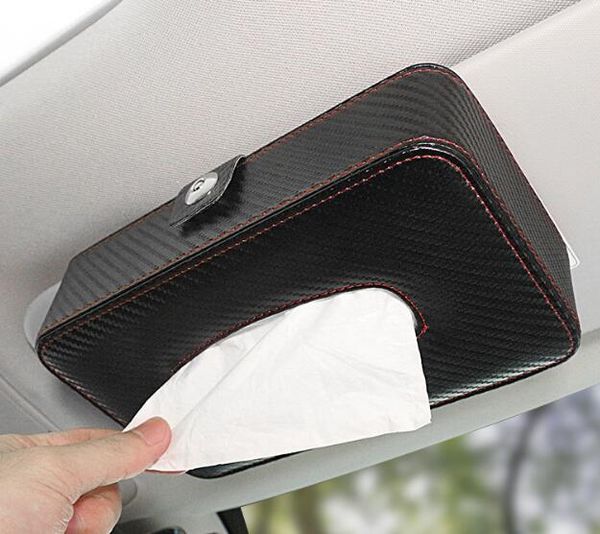 

leather car tissue box auto pumping cassette carbon firber holder creative removable paper napkin box organizer for car