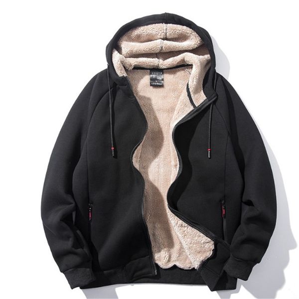

men autumn winter new hoodies wool loose sweatshirt zipper pocket convenient warm cardigan fleece hoody plus size -8xl ds50904, Black