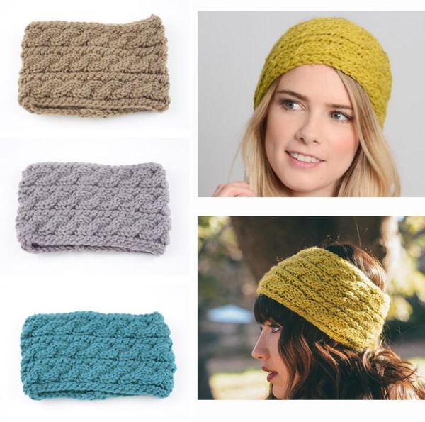 Nova lã knit headband handmade largo quente hairbands inverno esporte ao ar livre turbante beanie mulheres de malha headwraps chapéus crochê tampas trançadas