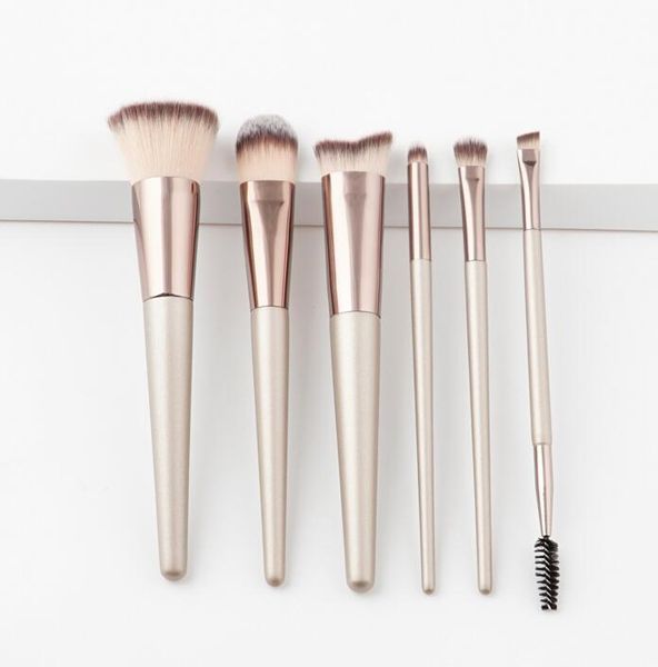 

beauty tools 6pcs makeup brushes set foundation champagne gold wood handle brush