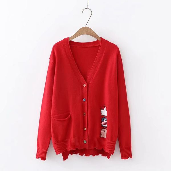 

japanese mori girl sweater women clothing autumn new full sleeved v-neck cute cat embroidery literary female sweater cardigan, White;black