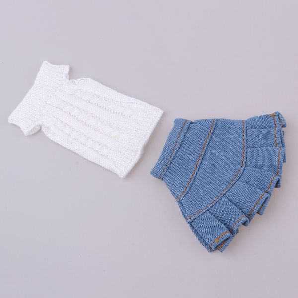 

белый вязаный свитер с открытыми плечами набор для 1/6 куклы licca об'белый синий