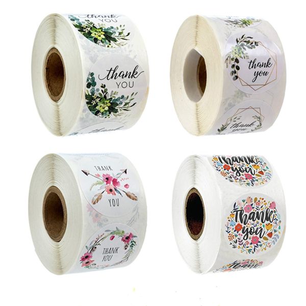 

round floral thank you many thanks stickers coated paper seal label tags 1 inch 500pcs stickers/roll scrapbooking for gift decoration