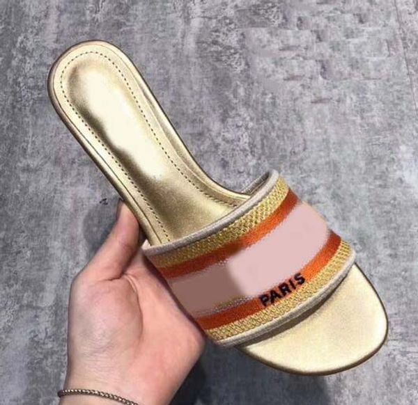 

2019 letter women sandals with correct flower box dust bag designer slide summer fashion wide flat slippers size 35-40 with box dr08, Black