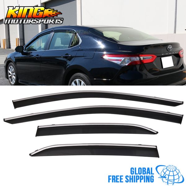 

fits 18-19 toyota camry slim type polycarbonate window visors w/ chrome trim 4pc global ing