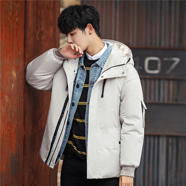 

down jacket men's winter korean-style new style solid color down coat for men popular brand white duck hooded feather, Black