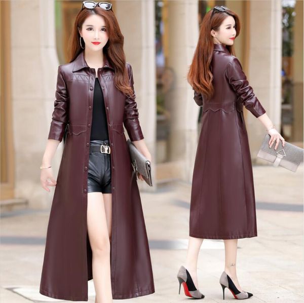 

новый большой размер 3xl 4xl x-long женская кожаная куртка 2019 осень кожаная куртка пальто женщин верхняя одежда женская, Black