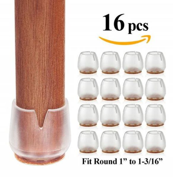 

16pcs non-slip silicone chair leg caps feet bottom cover pads furniture table wood floor protectors transparent round cups