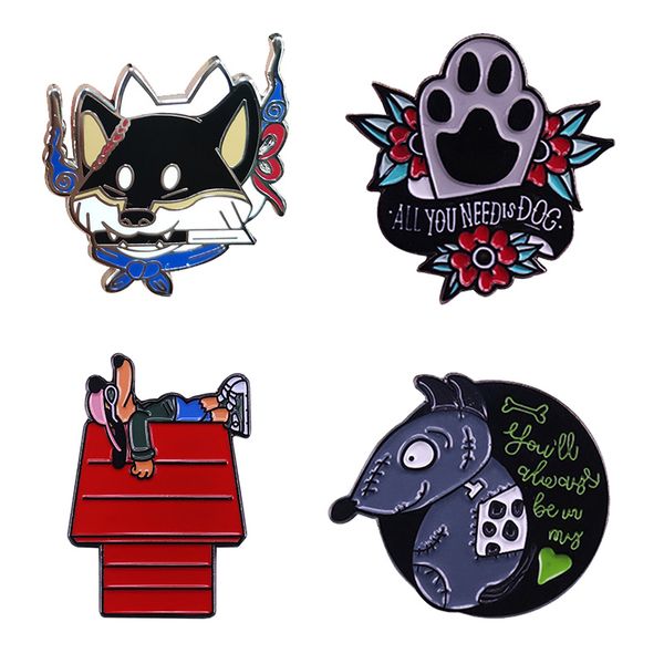 

cool dog lapel pin dog's flower badge cartoon animal brooch coat scarf accessories, Gray