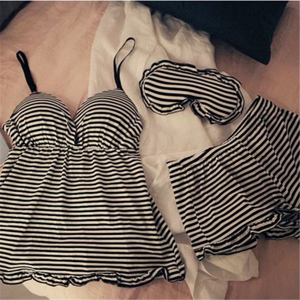 

femme lingeries womens pajamas women new pajamas suit home sleepwear shortless stripe pyjamas with chest pad girl short pajamas pant, Black;red