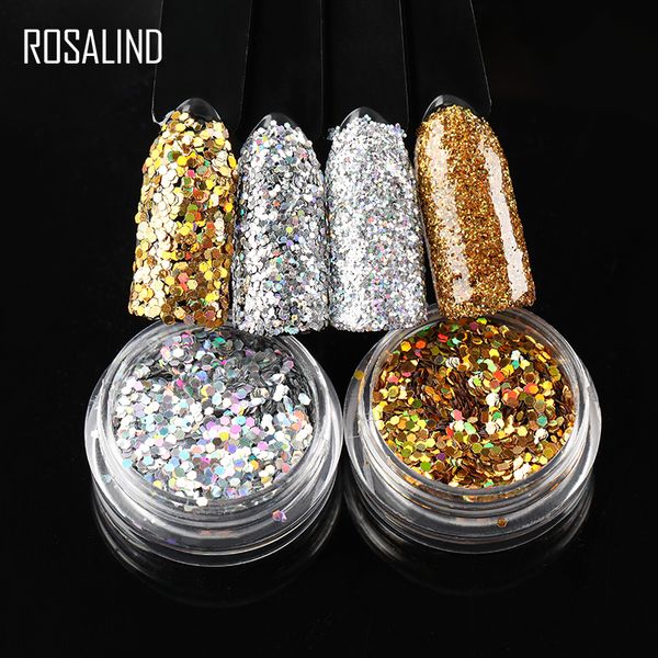 

rosalind nails accessoires gel polish holographic chrome pigment luminous powder paillette sparkle manicure sequin set, Silver;gold