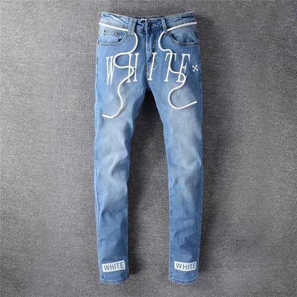 

2020 mens jeans distressed motorcycle biker jeans biker jeans ripped hole stripe famous brand denim pants mens designer jea, Blue