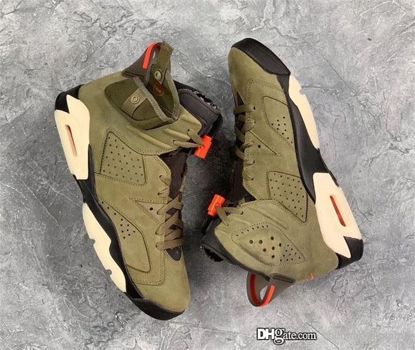 

2019 new authentic travis scott x air 6 cactus jack medium olive glow in the dark olive based upper 3m basketball shoes cn1084-200 with box