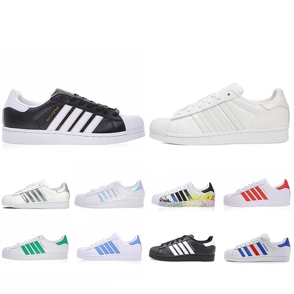

Hot Sale Super Star Running Shoes White Hologram Iridescent Junior Superstars 80s Pride Womens Mens Trainers Superstar Designer 36-44
