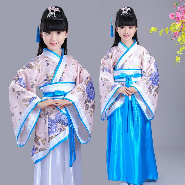 

древний китайский народный костюм платье династии ханфу тан для детей традиционный танец дети девушки гучжэн сказочные платья dwy1324, Black;red