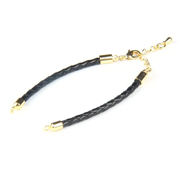 

ailatu ювелирные изделия оптом 10 шт. / лот 4 мм черный цвет натуральная кожа цепи регулируемый diy браслет для прохладных мужчин, Golden;silver