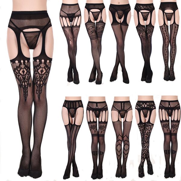 

styles thigh high stockings women black fishnet jacquard stocking pantyhose tights women plus size, Black;white