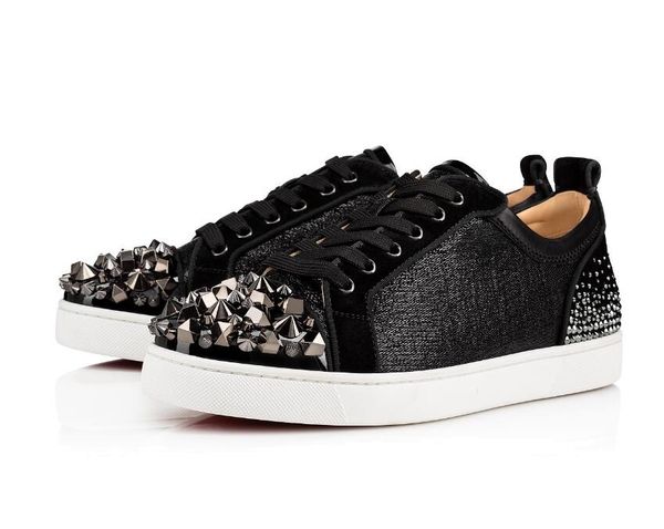 

blue mesh & spikes sneakers red bottom shoes luxury men's women's trainers shoes fashion brand walking party wedding flat, Black