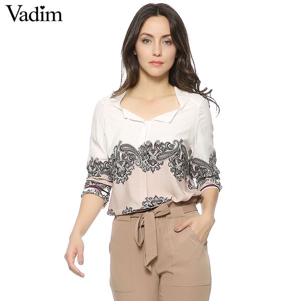 

vadim женщины марочного тотем v шея блузка blusas femininas европейская длинный рукав работа в офисе носить случайный вершин st2446, White