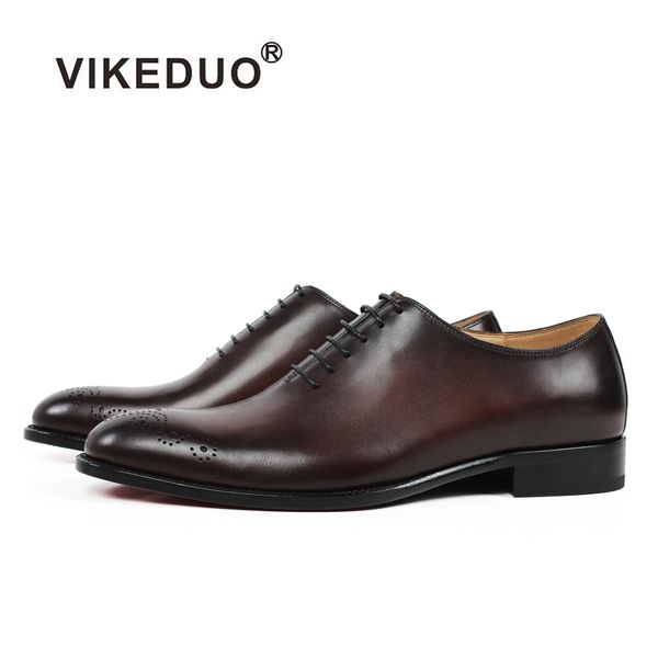 

vikeduo 2019 handmade design fashion wedding oxford shoe calfskin genuine leather patina men dress shoes brogue zapatos, Black