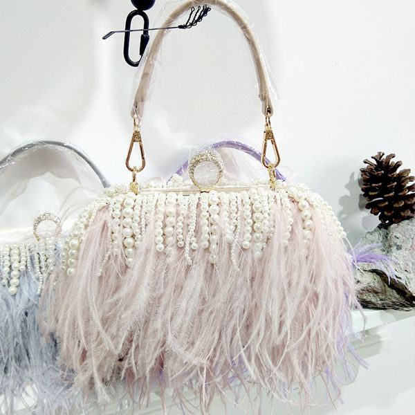 

luxury handbags women bags designer feathers handbag pearl tassel evening bags pouch purse diamond clutch party messenger bag