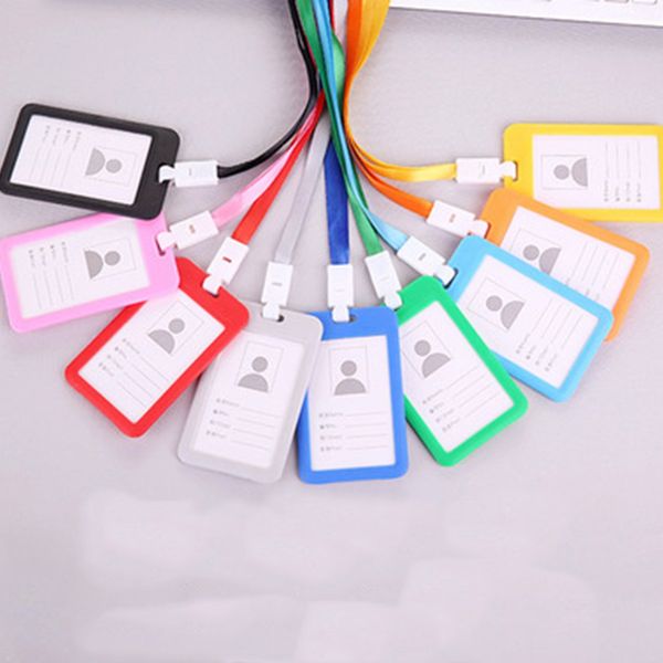 

badge holder portable double-sided transparent employee plastic id card holder name tag lanyard neck strap