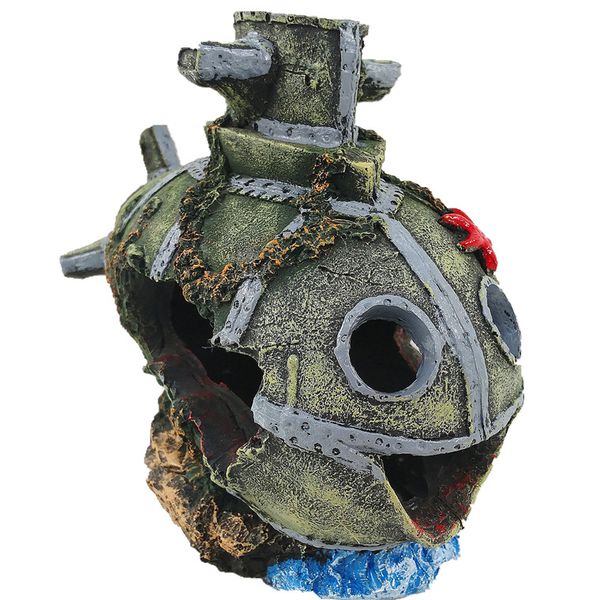 

aquarium decorated resin crafts submarine wreck personality smile abandoned hole fish shrimp escape from the cave