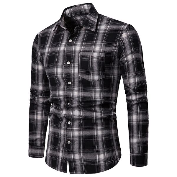 

2019 summer brand men's casual shirt new lapel men's shirt long sleeve casual lattice soft and breathable outdoor clothing, White;black