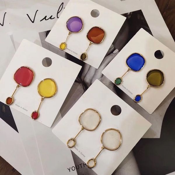 

mengjiqiao 2019 new summer colorful acrylic oval drop earrings for women transparent geometric dangle pendientes holiday jewelry, Silver