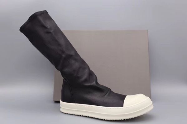 

sheep in western cylindrical elastic stretch boots fashion sheep cowhide leather shoe bottom tpu milk genuine leather knee boot, Black