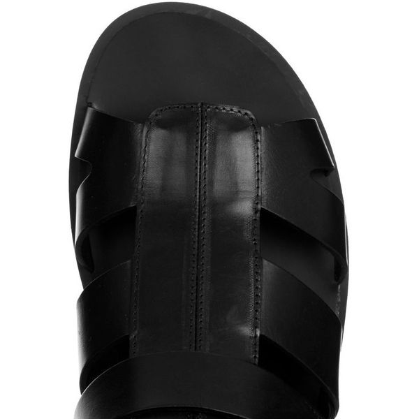 

summer beach sandals men fashion high cross straps open toe sandals vintage real leather flats gladiator shoes, Black