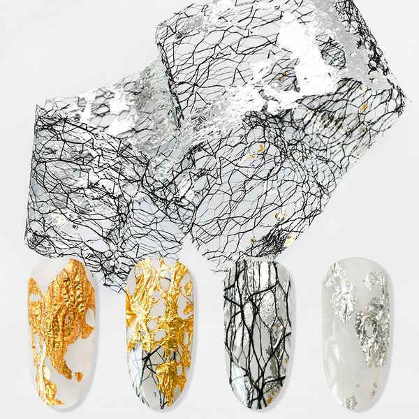 

4*50cm/roll net line nail stickers for nails gold silver mesh nail transfer foil paper decals 3d art decorations zjt4118, Black