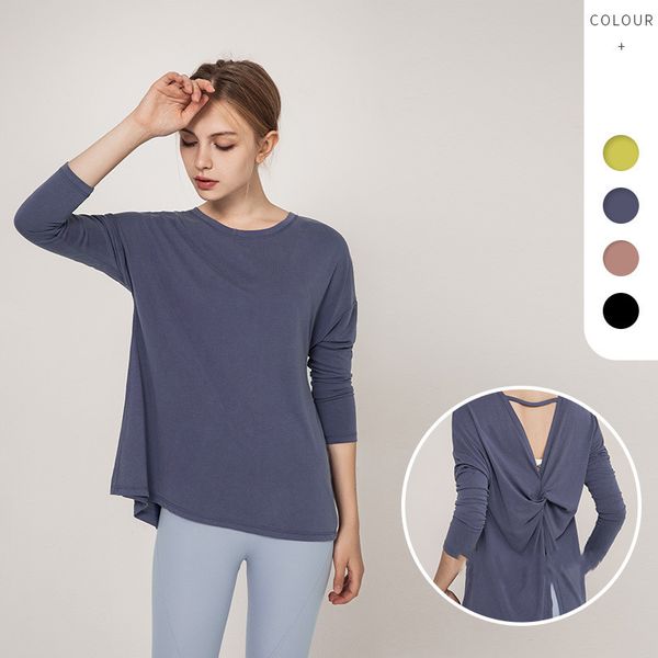 

women sports loose breathable long sleeve running fitness quick-drying beautiful back yoga t-shirt workout shirt yoga women, White;red