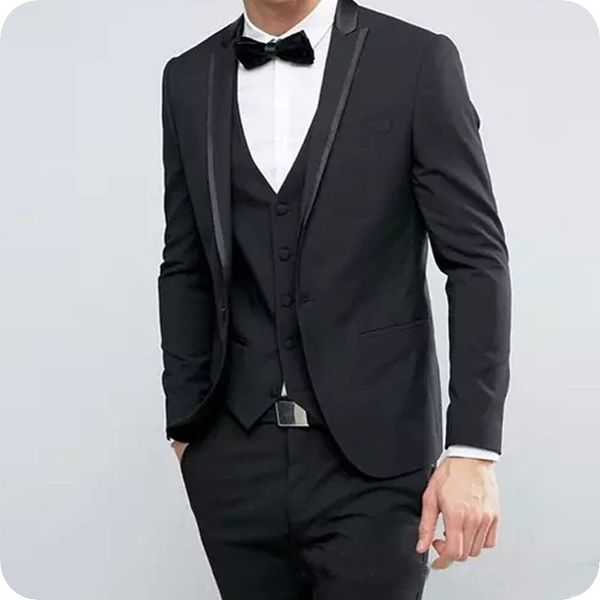 

vintage black groom tuxedos slim fit men suits italy peaked lapel man blazer jacket three-piece slim fit terno masculino costume homme, Black;gray