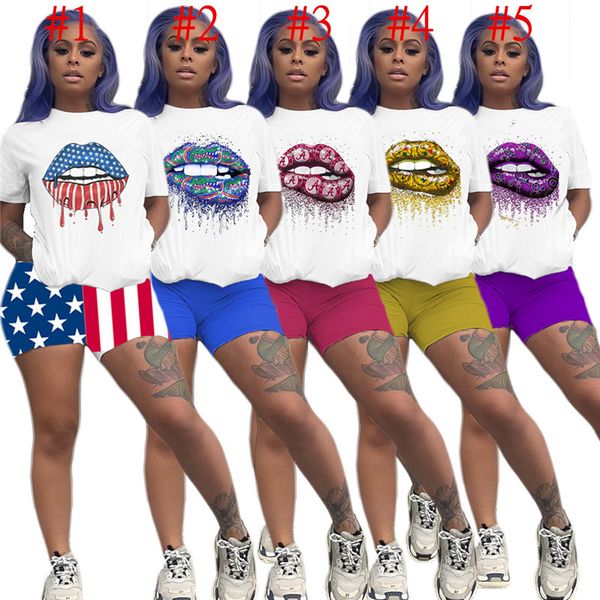 

luxury women designer tracksuit womans 2 piece clothing set brand printed short sleeve tees tshirt shorts outfit flag sportswear d6812, White