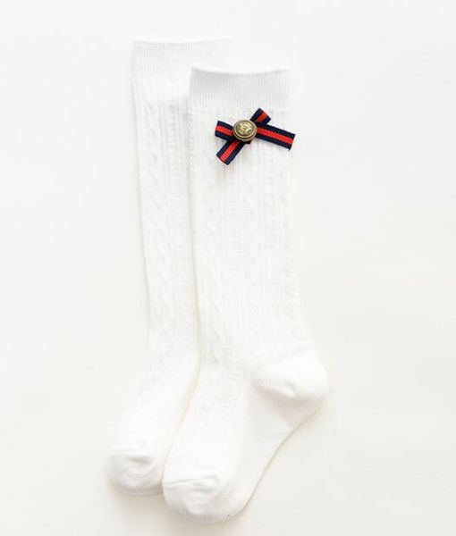 

ins 4 colors baby girl kids sock bow in stockings cotton vertical striped baby high stockings korean version of double needle children socks, Pink;yellow