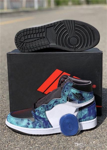 

2020 authentic 1 high og wmns tie-dye basketball shoes men women white black aurora green leather 1s designer sneakers with original box