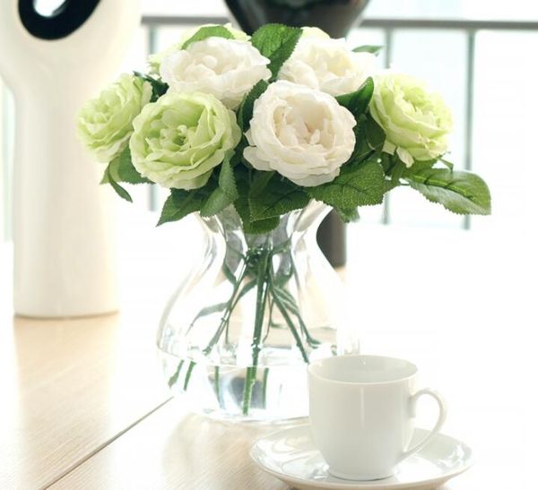 Affascinante tessuto di seta artificiale rose peonie bouquet di fiori bianco rosa arancione verde rosso per la decorazione di hotel per la casa di nozze GB801