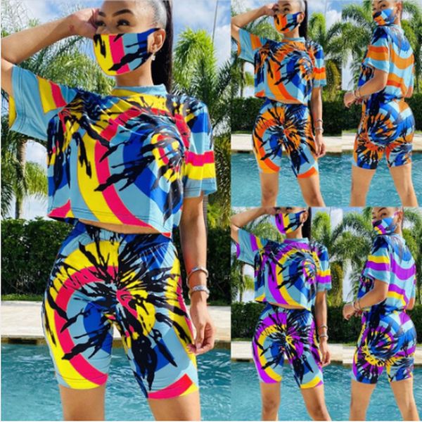 

women outfits o-neck casual tracksuit streetwear fashion home sports shorts suit with mask two piece sets, Gray