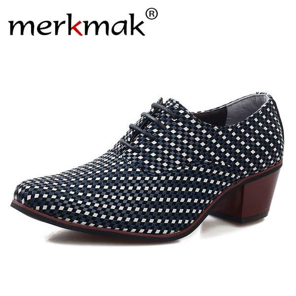 

merkmak leather men dress shoes fashion pointed toe high heels oxford shoes heighten heels party prom bar wedding, Black