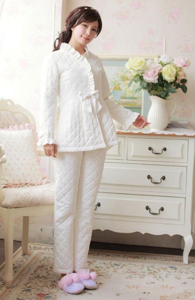 

wholesale factory 100% cotton princess women's winter sleepwear pajamas set home coth camisolas de dormir, Blue;gray