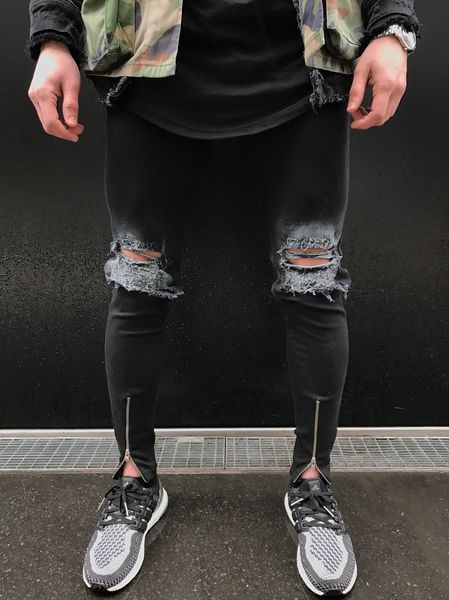 

motocycle jeans pants men ripped denim trousers slim streetwear, Blue