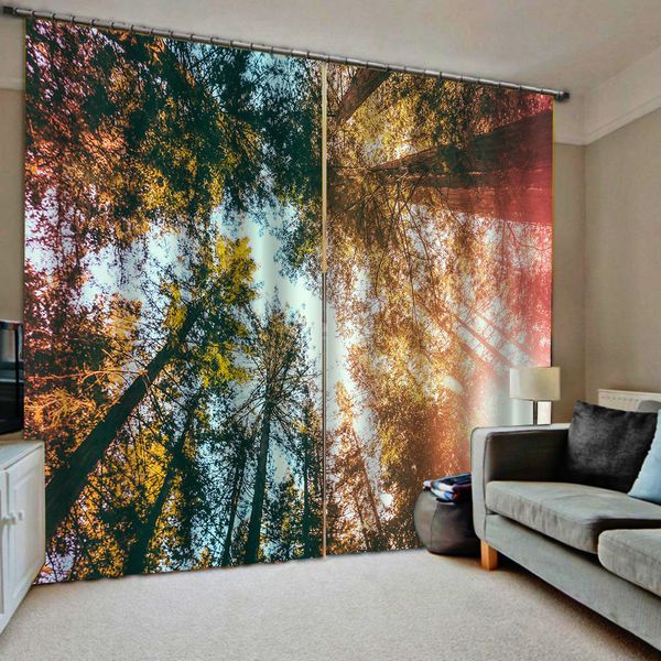 Personalizada de qualquer tamanho foto grande floresta árvores 3D cortinas de blecaute de luxo para quarto para sala de estar quarto tamanho personalizado