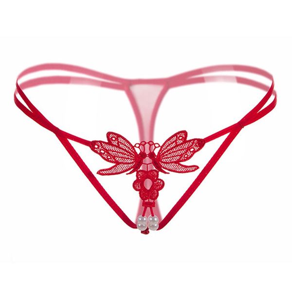 

butterfly underwear women lace pearl panties embroidery briefs pearl hollow thong g-string seamless black intimates, Black;white