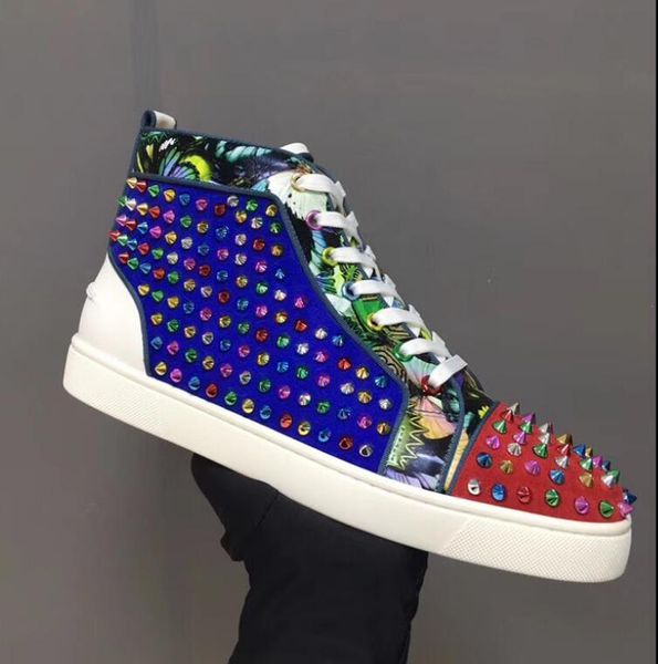 

men's red sole shoes colorful studded spikes flats shoes red bottom men and women party lovers genuine leather sneakers transparent rub, Black