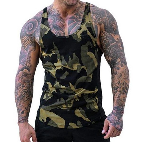 

summer men bodybuilding tank camouflage sleeveless shirt boy gyms muscle fitness workout singlet sling vest camo t shirt, Black;blue