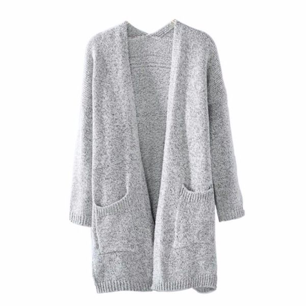 

women sweater coat fashion autumn winter thick keep warm cardigan new lady sweater gray long style knit solid with pocket, White;black