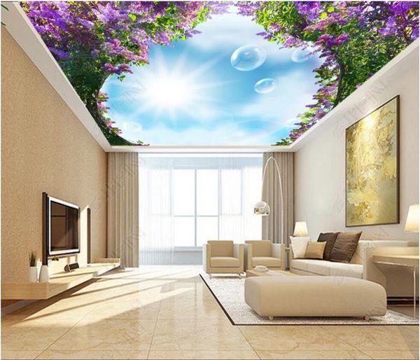 

3d ceiling murals wallpaper custom p non-woven mural modern minimalist and elegant wisteria flower ceiling zenith mural